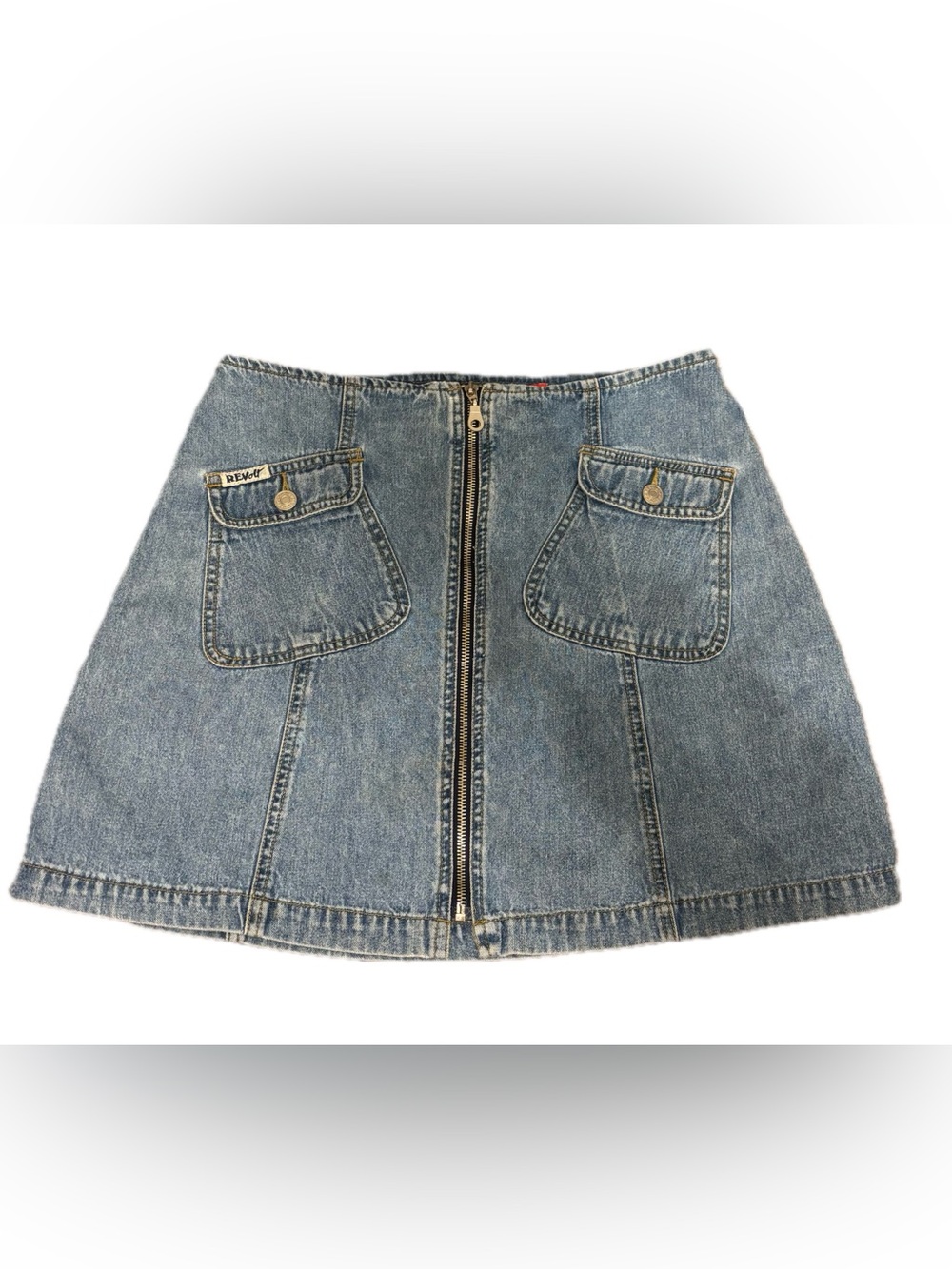 Revolt Jeans Size: S-M Women’s Light Blue Denim Zip-Front Mini Skirt